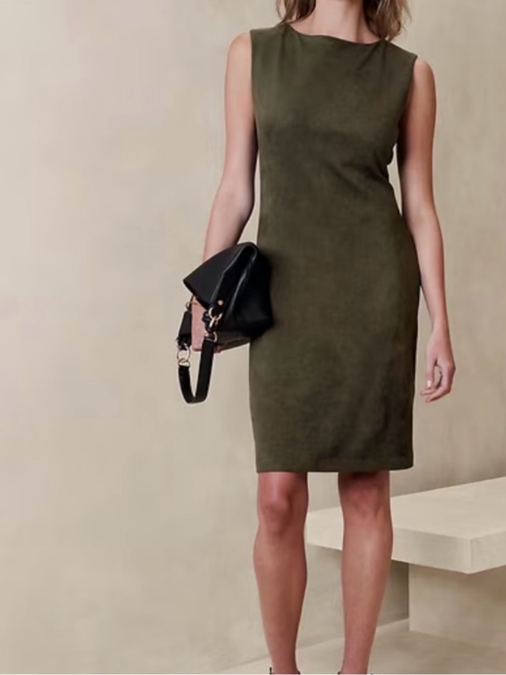 Banana Republic Olive Green Vegan Suede Sleeveless Midi Dress